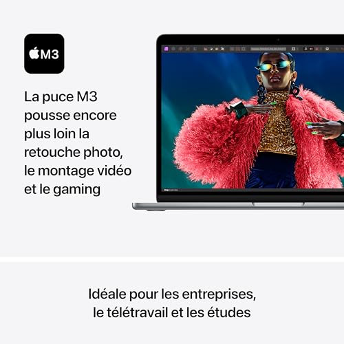 Apple Portable MacBook Air 13 Pouces avec Puce M3 : écran Liquid Retina 13,6 Pouces, 16 Go de mémoire unifiée, 256 Go de Stockage SSD, Clavier rétroéclairé, caméra FaceTime HD 1080p. Gris sidéral