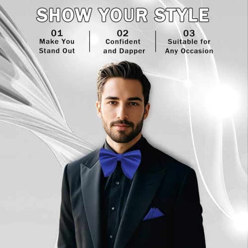 Image of Mens Bow Tie Pre Tied Oversized Bow Ties for Men Satin Bowties for Tuxedo Wedding Party Banquet