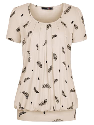 DJT Women's Short Sleeve Summer Tops Scoop Neck Pleated Front Casual Tee T Shirt