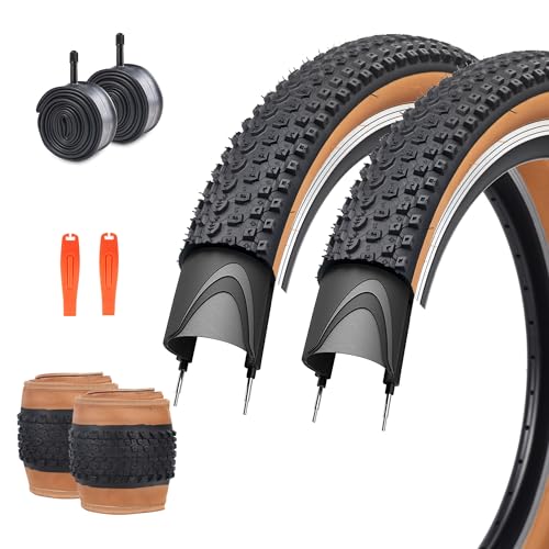 ZUKKA 2er-Pack Fahrradreifen 27 5 x 2 125 Mountainbike Reifen Mantel 57-584 + 2er-Pack Fahrradschläuche Klappbarer Ersatzreifen für MTB Mountainbike Braun