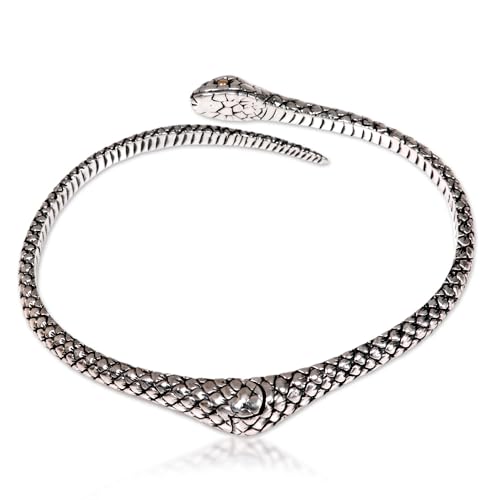 NOVICA Artisan Handmade Gold Accent Sterling Silver Bracelet Realistic Snake with 18k Eyes Cuff Indonesia Animal Themed Halloween [5.5 in L (end to End) x 0.3 in W] Earth Serpent4