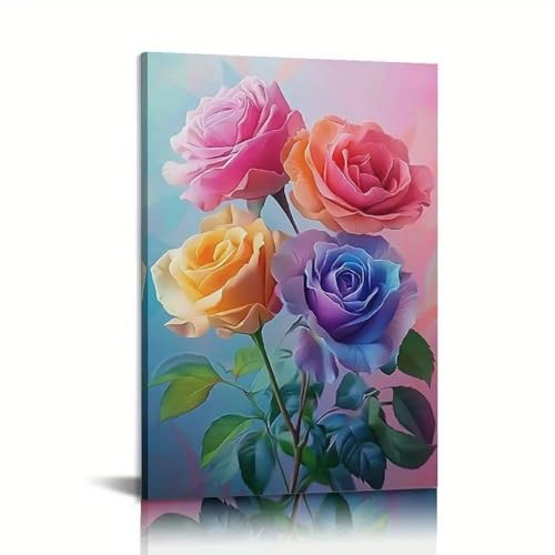 Impression sur toile fleurs 40x65cm avec cadre intérieur pour décoration