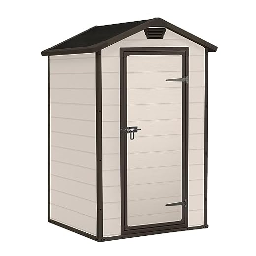 Keter Casetta da Giardino Manor 4x3, Finitura Effetto Legno Graffiato, Beige, 129x103x196H Cm