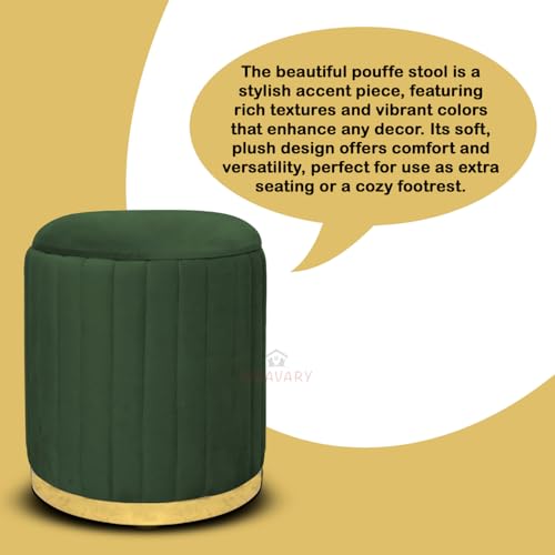 Image of Round Velvet Luxurious Storage Ottoman, Pouf with Storage Vanity Stool Chair,Upholstered Foot Rest Stool with Gold Strip Base for Living Room or Bedroom (Green., Large-40Dx40Wx46H)