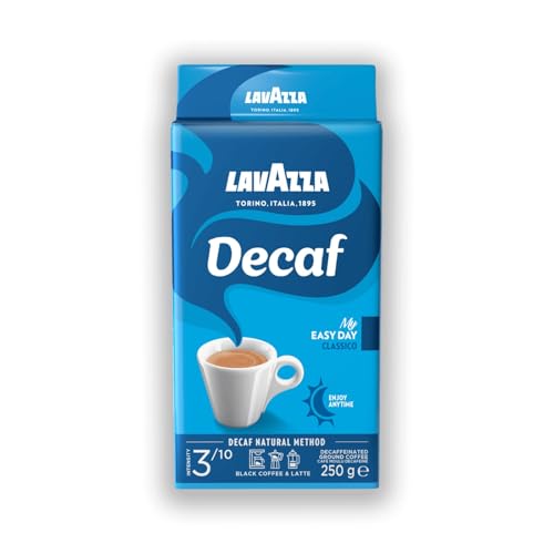 Lavazza, Decaf My Easy Day Classico, Café molido descafeinado, ideal para cafetera moka o café filtrado, notas aromáticas de almendras y miel, 100% arábica, intensidad 3/10, tueste medio, 250 g