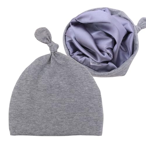 Image of Silky Satin Lined Newborn Hat Hair Care Knot Beanie Hats for Infant Baby Boys Girls Caps 0-6 Months