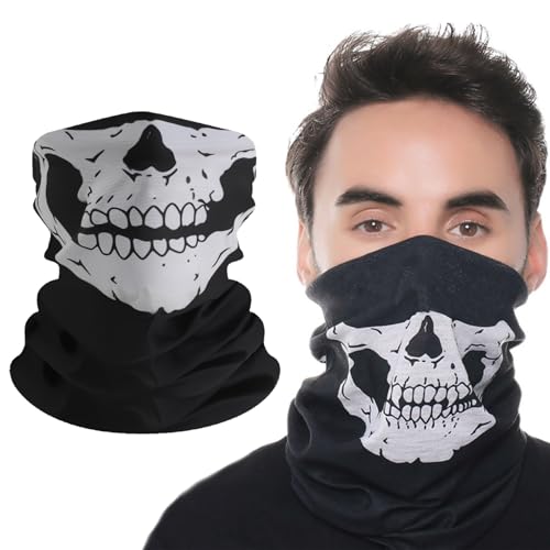 Wangzhenxi 2 St&uuml;ck Atmungsaktives Multifunktionstuch mit Skull-Design - Halstuch & Maske f&uuml;r Motorrad, Rave - Herren und Damen (Schwarz)