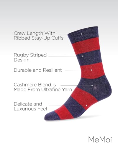 Men's Striped Cashmere Blend Crew Socks 10-13 / Navy3