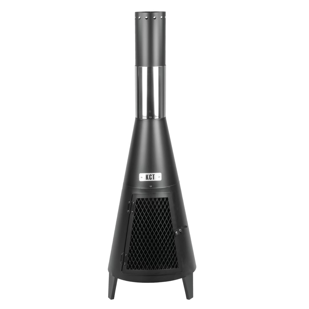 KCT Contemporary Chiminea - Outdoor Fire Pit with Chimney and Poker
