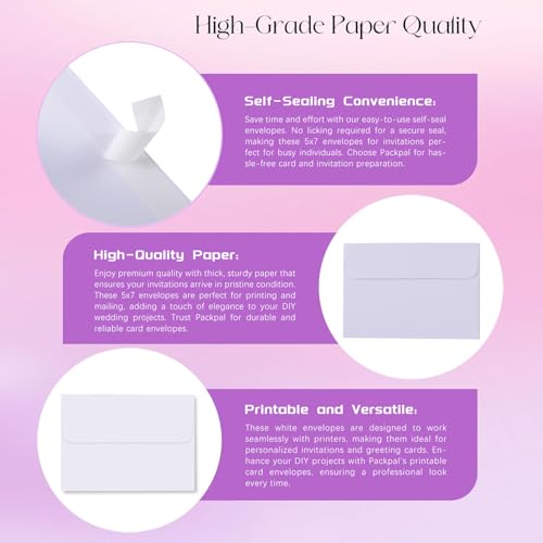 5x7 Self Seal Envelopes for Invitations, 50PACK White A7 Envelopes for Wedding, Graduation, RSVP Cards, Postcards, Greeting Cards mailing Self Sealing image 7