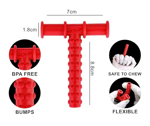 Image of Chewy Tube for Oral Sensory Therapy Red | Non-Toxic Biting & Chewing Tool for Autism, ADHD | Textured Teether for Children & Adults (Red Chewy tube)