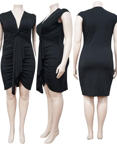 Image of IyMoo Women's Sexy Plus Size Bodycon Sleeveless Drawstring Ruched Mini Club Dresses