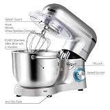 Aucma Stand Mixer,6.5-QT 660W 6-Speed Tilt-Head Food Mixer, Kitchen Electric Mixer with Dough Hook, Wire Whip & Beater (Silver, 6.5QT)