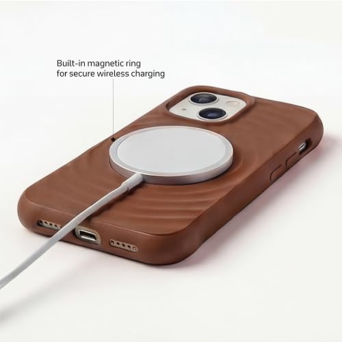 Image of amazon basics Shockproof Case for iPhone 13 | Ripple Pattern | Camera Protection | Protective Cover with Enhanced Grip & Wireless Charging Support - Brown