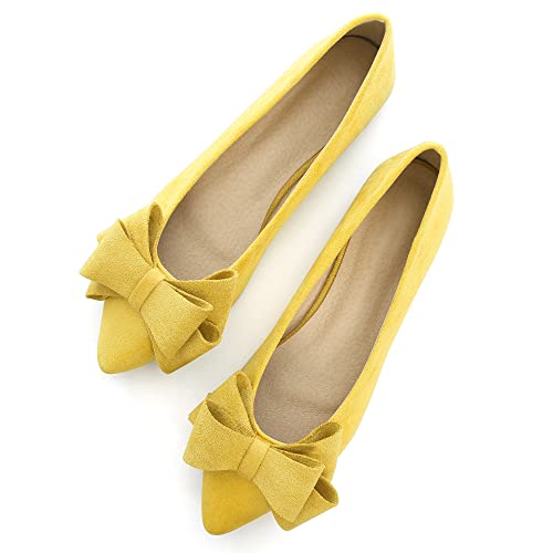 Image of WENJIAZHIZHI Square Toe Bow Ballet Slip-On | Classic Suede Finish,Chic Bow Detail,Effortless Everyday Style,Wedding Party Office,Plus Size Available