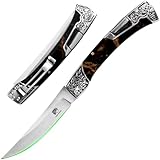 FULLHI Cuchillo de caza de pescado, resina/mangos de palo de rosa, cuchillo de bolsillo cuchillo de frutas talla camping senderismo Cuchillo para hombre,mujeres (Resina negra, 10 cm)