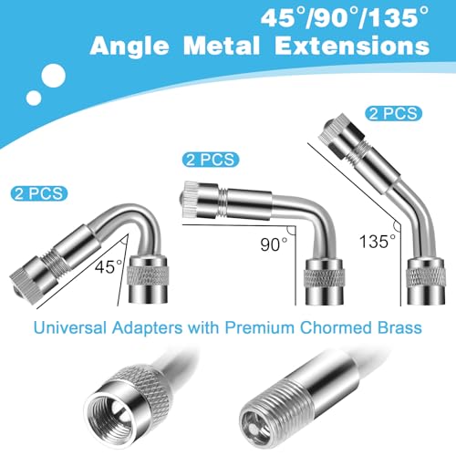 Image of SynHHergyx 10 Pcs Valve Stem Extension, 7 inch /12 inch Stainless Steel Braided Tire Valve Extender Flexible 45 /90 / 135 Degree Brass Valve Stem Kit for Car Truck Motorhome RV Trailer Vehicle