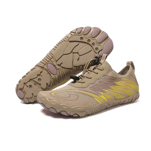HF Stride Barefoot Shoes Women Men Breathable Non-Slip Athletic Footwear Lightweight Zero Drop Minimalist Water Shoes with Arch Support Pro Hiking & Walking Shoe with Wide Toe Box Sneaker Khaki