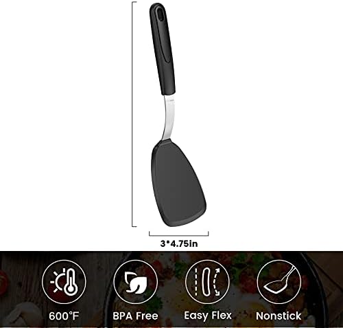 Silicone Spatula Turner for Nonstick Cookware - GEEKHOM 600°F Heat Resistant Flexible Kitchen Spatula, Small Cooking Utensils Non Scratch Spatulas, Accessory for Burger, Egg, Baking