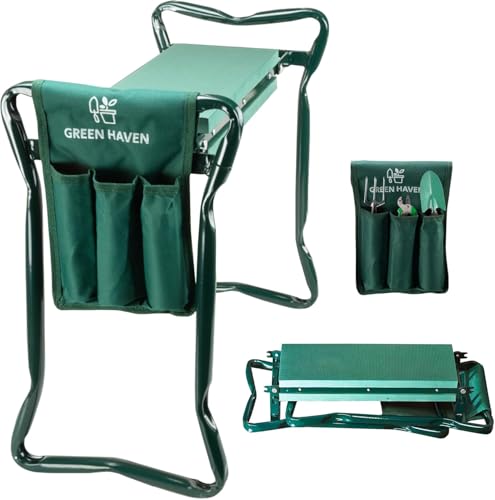 Green Haven Repose-Genoux de Jardin avec poignées et Sac à Outils – Tabouret à Genoux Pliable...