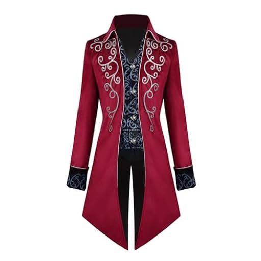 AJGEGJE Steampunk - Abrigo vintage para hombre, estilo gótico medieval, estilo victoriano, renacentista, Halloween, para adultos (rojo-1, L) | Ya disponible en tu tienda friki favorita! En mundofriki.es!