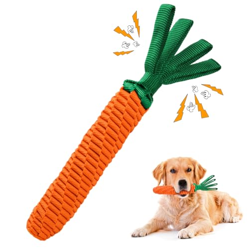 LIFLIX Hundeseilspielzeug Seil Karotte, Zerrspielzeug für Hunde, Hundespielzeug Geflochten mit Knitterpapier Anhängern, Möhre