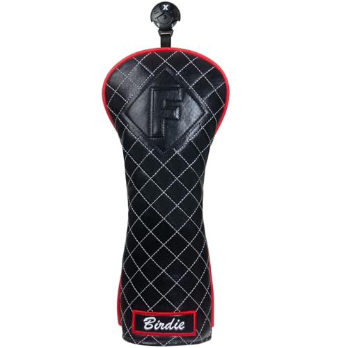 Golf Club Head covers Fairway Wood FW with Interchangeable Number Tag 3457X Elastic Closure Black PU Leather Birdie