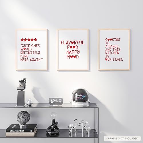 EXCOOL CLUB Red Kitchen Art - 12x16 Funny Kitchen Decor Aesthetic Pictures, Trendy Cooking Quotes Wall Art, Chef Was Cute Prints, Modern Minimalist Hearts Stars Posters for Apartment Dining Room — view 6