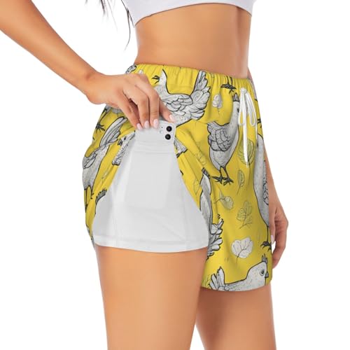 Short de yoga femme blanc taille L vêtement fitness imprimé poulet jaune