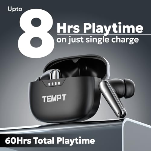 Image of TEMPT Cult Pro | 32db ANC | 8hrs on Single Charge | 13mm Bass Driver | 65ms Auto Latency, LC3 Codec | Clear Calls with Quad Mic | Wireless Earbuds Powered by OxyAcoustics | IPX5 & BT 5.3 TWS (Black) | inch65ms Auto Latency, LC3 Codec, Quad Mic Calls, OxyAcoustics, IPX5, BT5.3 TWS