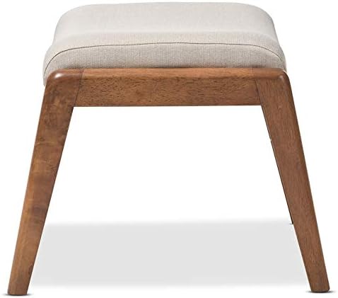 Baxton Studio Roxy Upholstered Ottoman in Light Beige and Walnut