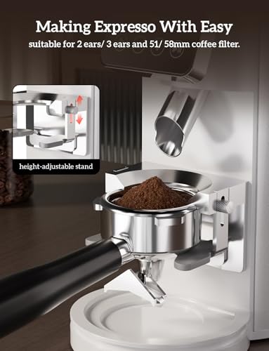 Image of Neretva 2 in 1 Espresso Grinder with Portafilter Holder, White | Stainless Steel Espresso Burr Grinder with 30 Grind Settings Anti-Static Coffee Grinder for Espresso /French Press /Drip /Siphon