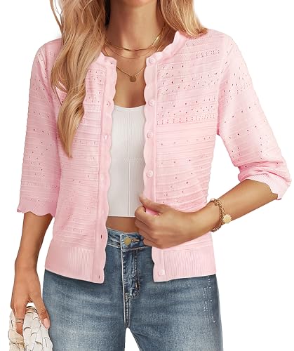 Image of GRACE KARIN Womens 3 /4 Sleeve Cardigan Sweater, Lightweight Cropped Cardigan Trendy, Dressy Casual Crochet Bolero Shrugs
