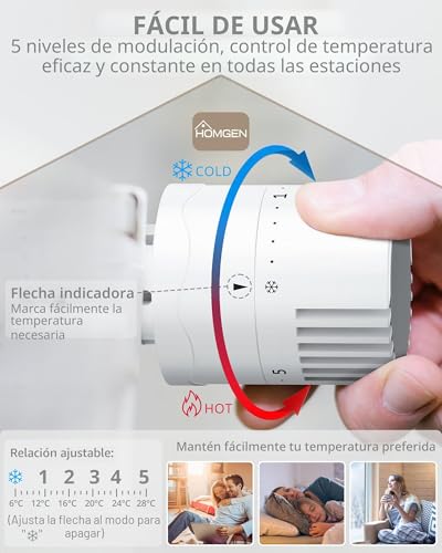 Miniatura 4 de Homgen 2 Cabezales Termostáticos Para Radiador M30 X 1.5 Ajuste Manual De 6-28 C Repuestos Universales Para Válvulas Termostáticas Trv Cabezal Mecánico Para Sistemas De Calefacción