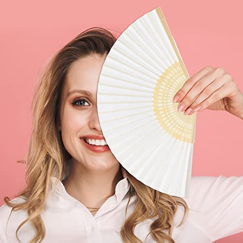 FEPITO 55 Pieces White Handheld Paper Fan Paper Folding Fans