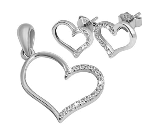 Preisvergleich Produktbild Giulia Luna-Schmuckset Herz 925er Silber Kette Ohrstecker Strass GL5260005