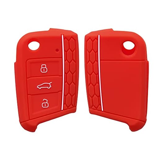 kwmobile Funda de Silicona para Llave de 3 Botones para Coche VW Golf 7 MK7 - Carcasa Protectora Suave de Silicona - Case Mando de Auto Rojo/Blanco