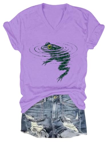 Image of Frog Swimming T-Shirt - Cozy Vintage Swimming Frog Shirt for Women Men