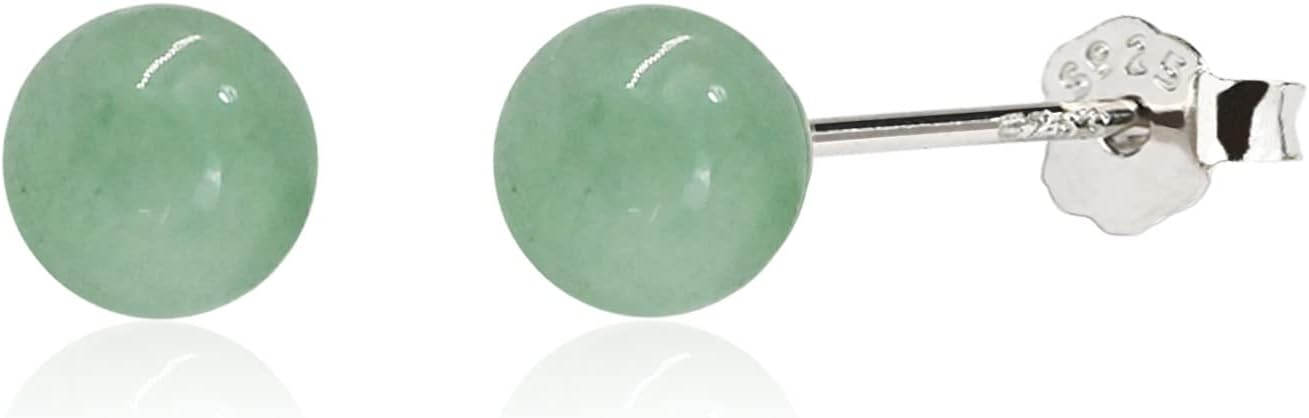 Jade Earrings Studs, Green Jade Earrings for Women, 925 Sterling Silver Stud Earrings for Sensitive Ears, Jade Jewelry for Women & Men