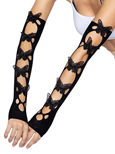 Image of Leg Avenue womens Opaque Net Cut-out Butterfly Applique Arm Warmers Black One Size