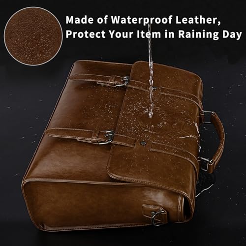 Leather Mens Messenger Bag Vintage 15.6 Inch Waterproof Leather Laptop Briefcase Satchel Shoulder Bag Computer Laptop Bag, Dark brown - Image 3