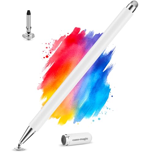Image of Case-Magic 2 in 1 Universal Stylus Pen with Fine Point Disc Tip+ Micro-Knit Hybrid Fiber Tip| for Smartphone/Tablet/iPad/Pro/Air/iPhone/iOS/Android/All Touch Screens| Aluminum Body (White)