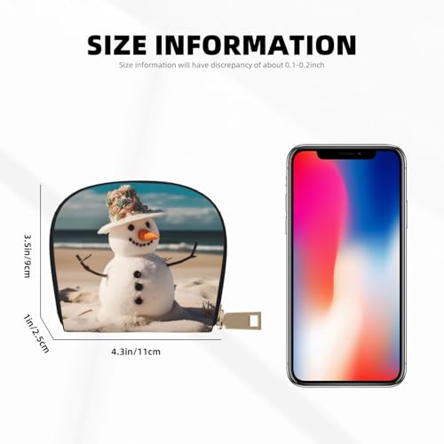 Snowman With Seashells Sitting On Sandy Beach Credit Card Holder Wallet, Leather Zipper Card Wallet For Women Ladies Rfid Blocking Card Case Small Coin Purse Accordion Wallet Gift2