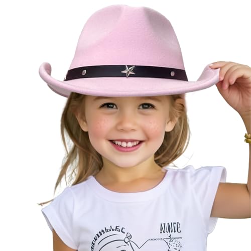 Lanzom Kids Girls Boys Cowboy Cowgirl Hat with Buckle Belt Toddlers Felt Western Hat2