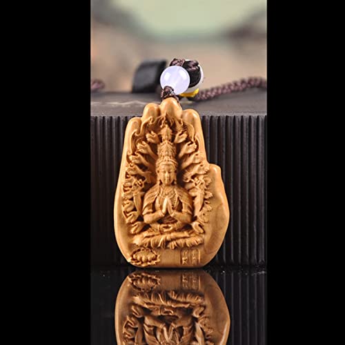 木彫り仏像 千手観音菩薩 天然 崖柏木 ペンダント ミニ 携帯ストラップ 開運十二干支お守り本尊 祈る 厄除け(高さ6cm×巾4cm×奥行1cm)