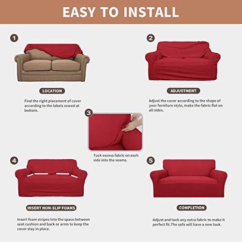 Image of Easy-Going 100% Waterproof Couch Cover, 3 Cushion Couch Slipcover for Sofa | Leakproof Sofa Cover, Stretch Jacquard Furniture Protector Against Stain Spill from Kids, Pets, Dog (Sofa, Christmas Red)