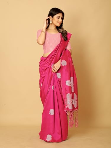 Image of Amazon Brand - Anarva Round Neck Dobby Cotton Lycra Stretchable Elbow Half Sleeve Readymade Saree Blouse for Women Stylish