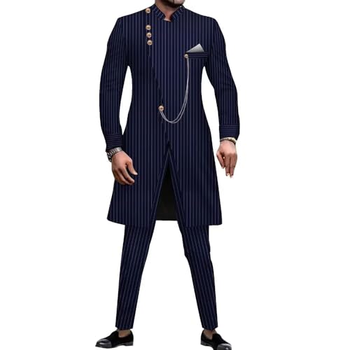 BintaRealWax Men's Stripe Formal Dress African Suit Business Dress Suit 2 Piece for Festival Wedding