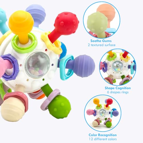 Image of Baby Teething Toys, Baby Teether Montessori Sensory Toys for 0-6 6-12 Months, Boy Girl Gifts for Infant Newborn Toddler 0 3 6 9 12 18 Months, Easter Basket Stuffers Gifts - White