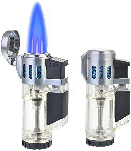 Torch Lighter, Cigar Lighters, 2 Pack Triple Jet Flame Butane Lighters,Windproof Fluid Refillable 3 Flame Torch Lighters - Butane Not Included